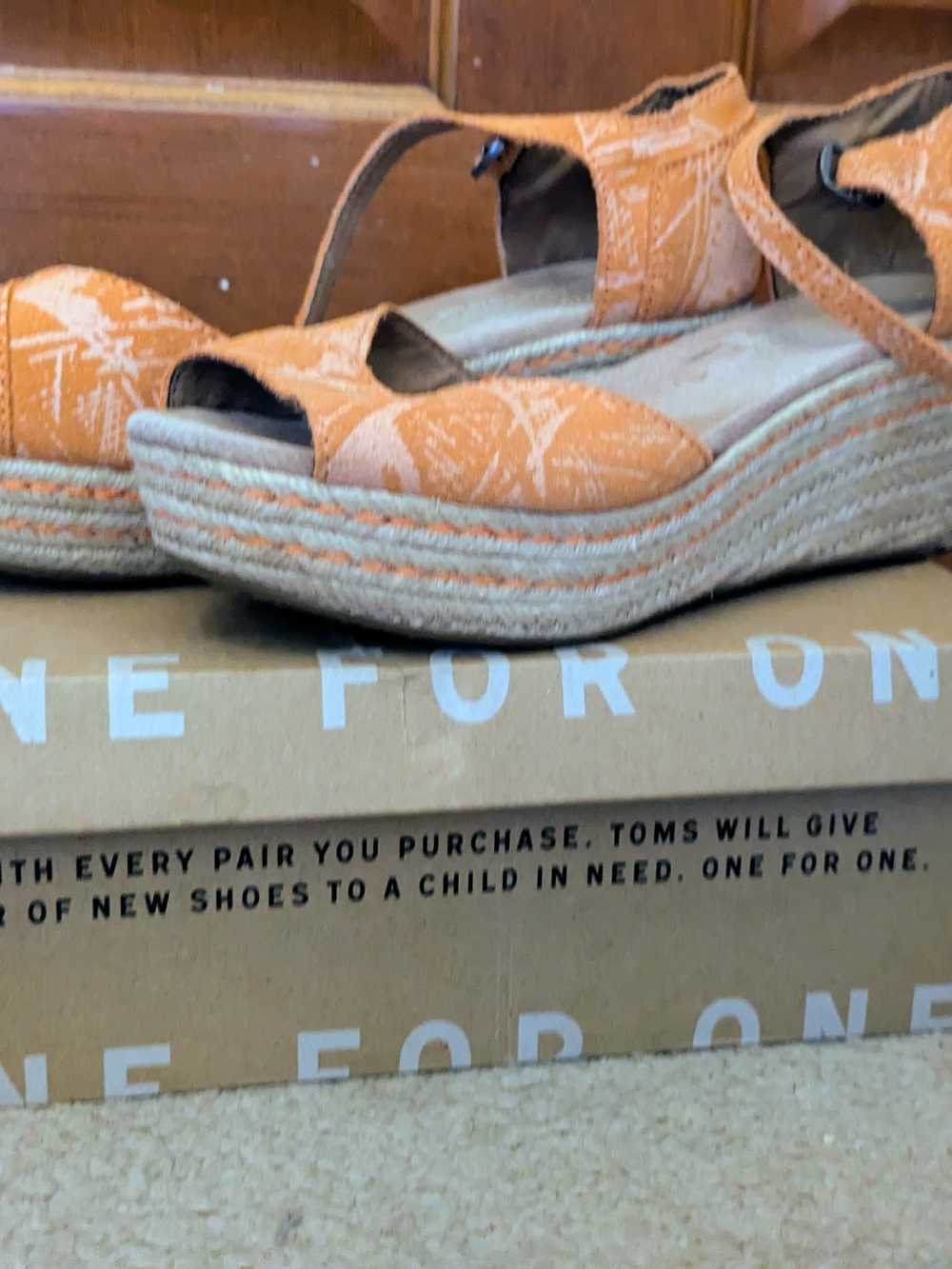 TOMS Women's Apricot Color Espadrille Style Wedge Sandals